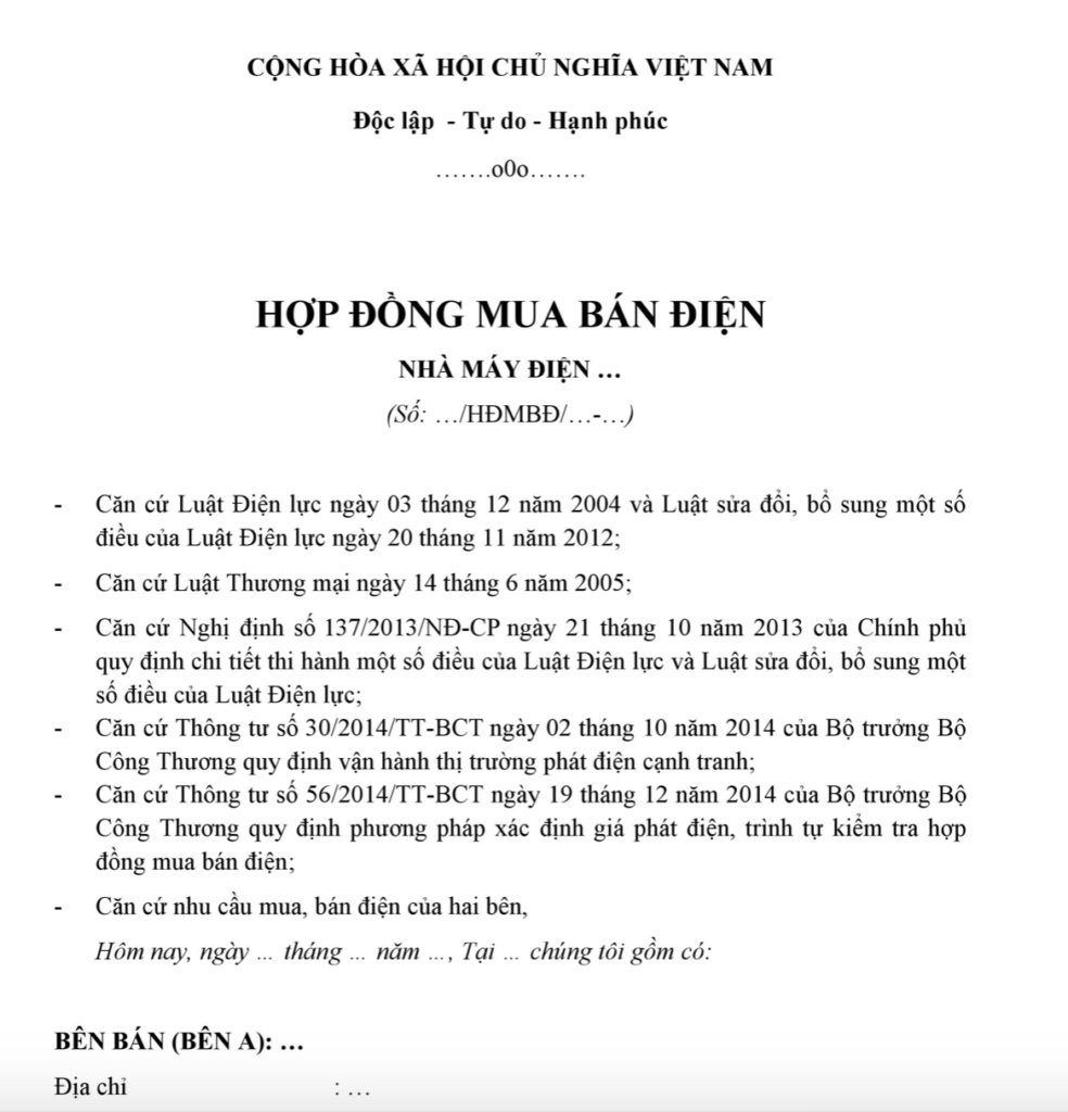 chuyển đổi tên người sử dụng trong hợp đồng mua bán điện
